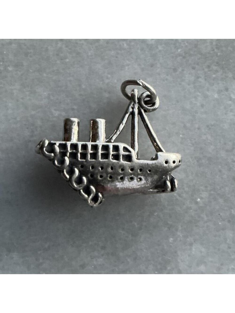 3D Sunken Ship Hull Titanic 925 Sterling Silver Bracelet Charm Made in USA